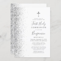 Silver Glitter Edge White First Holy Communion