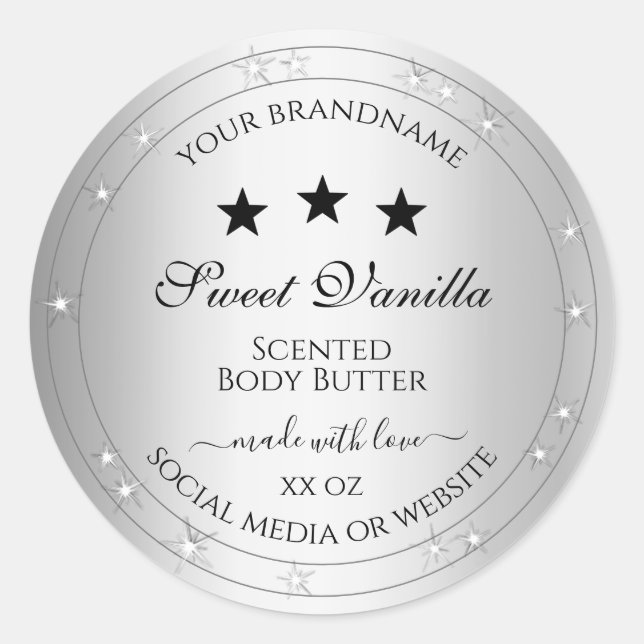 Silver Glitter Effect Product Packaging Labels (Front)