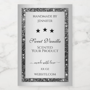 Silver Glitter Effect Product Packaging Labels