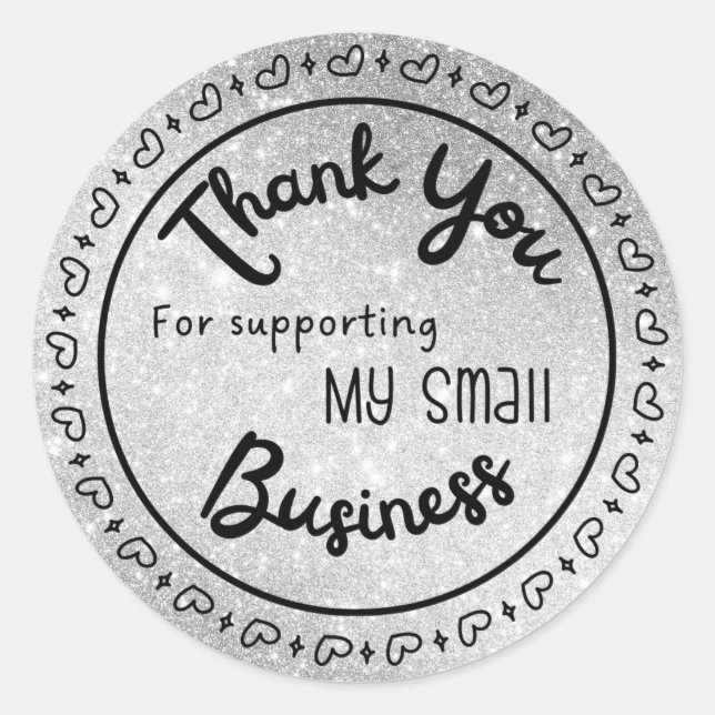 Silver Glitter Effect Thank You Sticker Sheet  (Front)