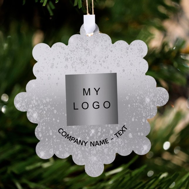 Silver glitter elegant business company logo ornament card (Creator Uploaded)