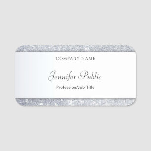 Silver Glitter Elegant Handwritten Name Script Name Tag