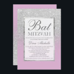 Silver glitter elegant lavender chic Bat Mitzvah Invitation<br><div class="desc">A modern,  pretty chic and elegant faux silver glitter shower ombre with pastel purple lavender colour block Bat Mitzvah invitation with silver glitter ombre pattern fading onto a lavender background with and elegant gold frame Perfect for a princess Bat Mitzvah</div>