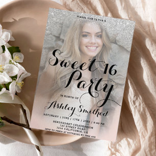 Silver glitter elegant photo budget Sweet 16