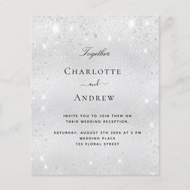 Silver glitter elegant wedding budget invitation flyer (Front)