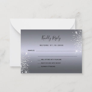 Silver glitter elegant wedding RSVP Card