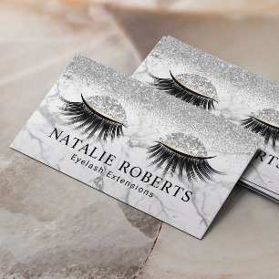 Silver Glitter Eyelash Modern Marble Makeup Artist Business Card