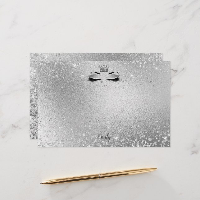Silver Glitter Eyes Matching Stationery (Front/Back In Situ)