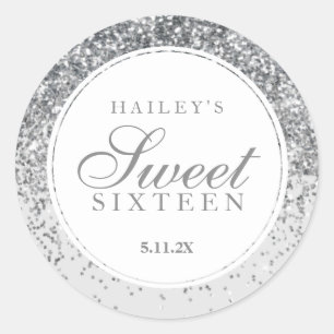 Silver Glitter Fab Sweet Sixteen  Classic Round Sticker