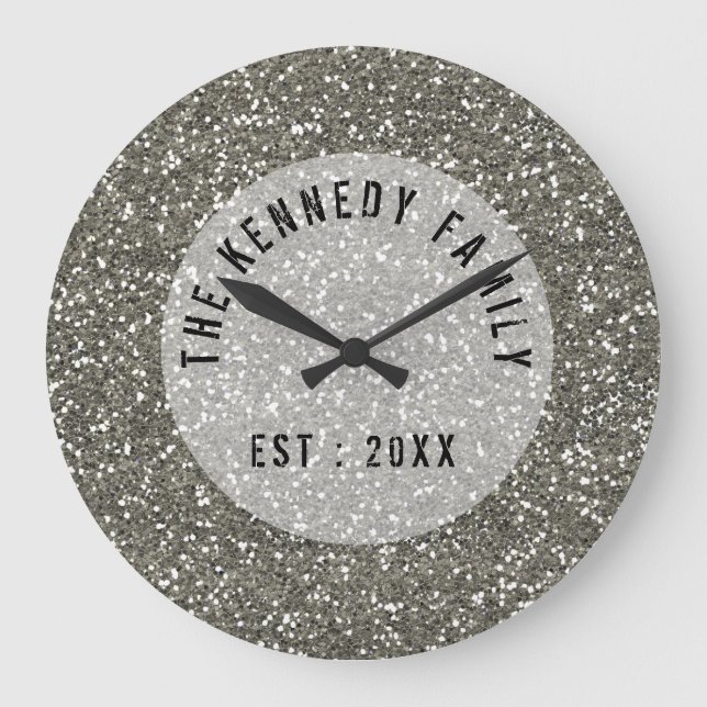 Silver Glitter Family Large Clock (Front)