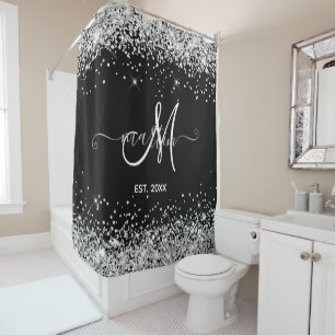 Silver Glitter Family Monogram Black