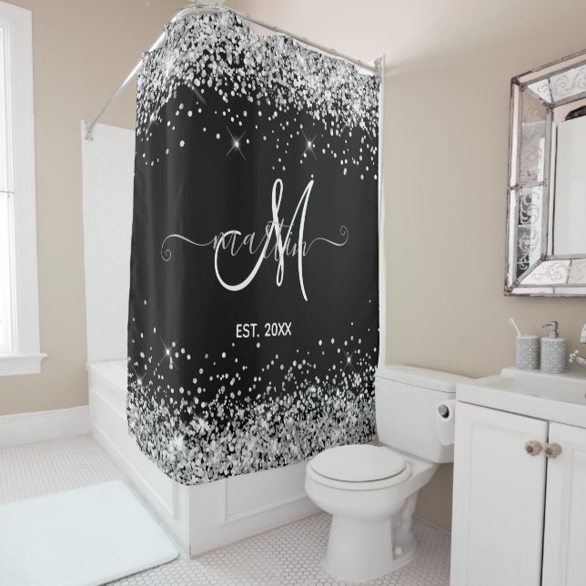 Silver Glitter Family Monogram Black (In Situ)