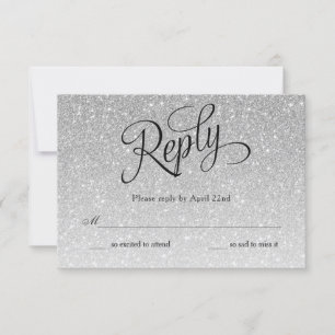 Silver Glitter Fancy Script Reply Card