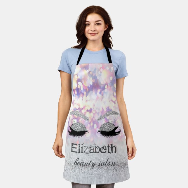 Silver Glitter Faux Lashes,Rainbow Bokeh  Apron (Worn)
