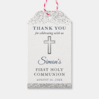 Silver Glitter First Holy Communion Thank You