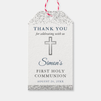 Silver Glitter First Holy Communion Thank You Gift Tags