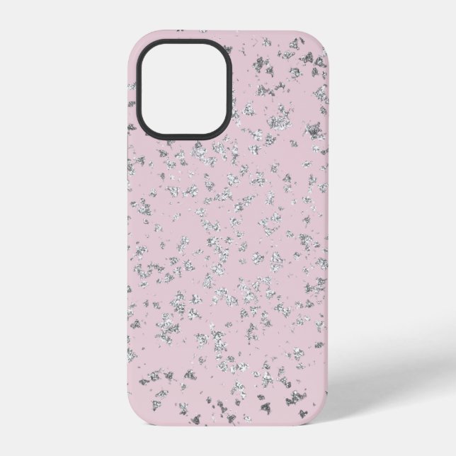 Silver Glitter Flakes and Blush iPhone Case (Back)