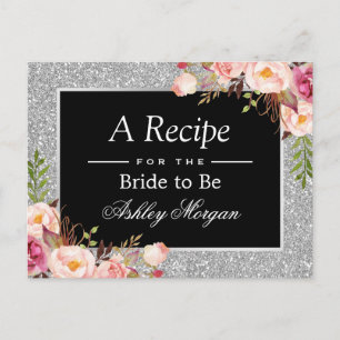 Silver Glitter Floral Bridal Shower Recipe Card