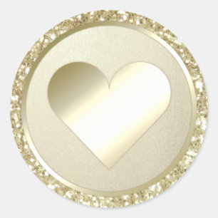 Silver Glitter Foil Heart Wedding Favour Envelope Classic Round Sticker