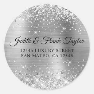 Silver Glitter Foil Return Address Classic Round Sticker