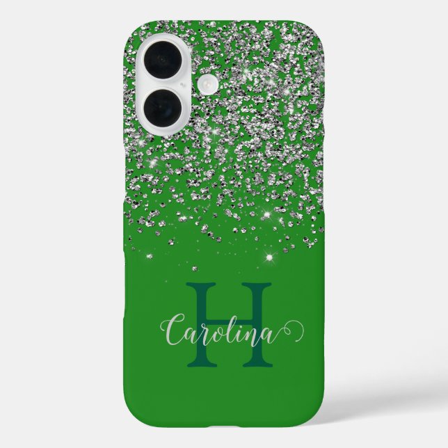 Silver Glitter, Forest Green, Personalized. Case-Mate iPhone Case (Back)
