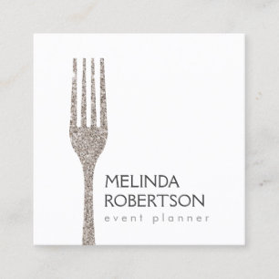 Silver Glitter Fork Event Planner Square Business Card