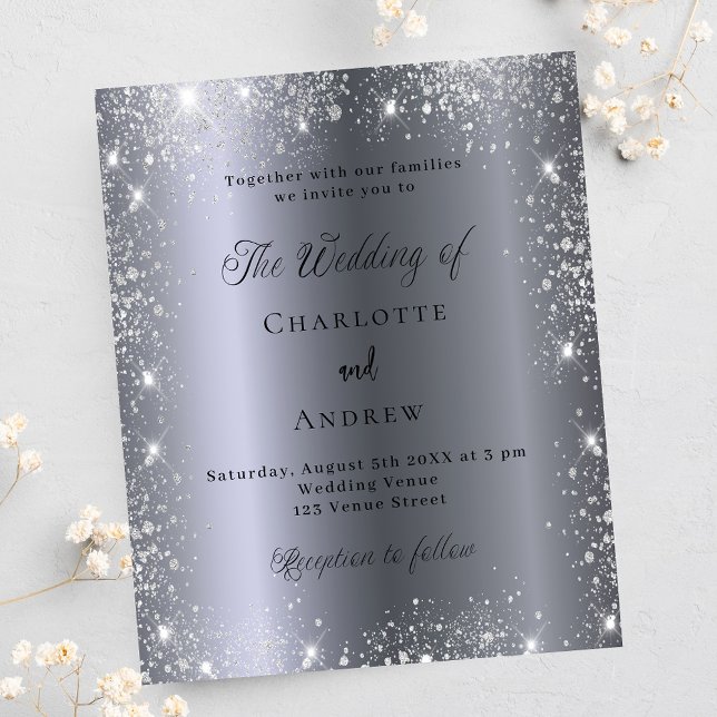 Silver glitter formal budget wedding invitation flyer (Creator Uploaded)