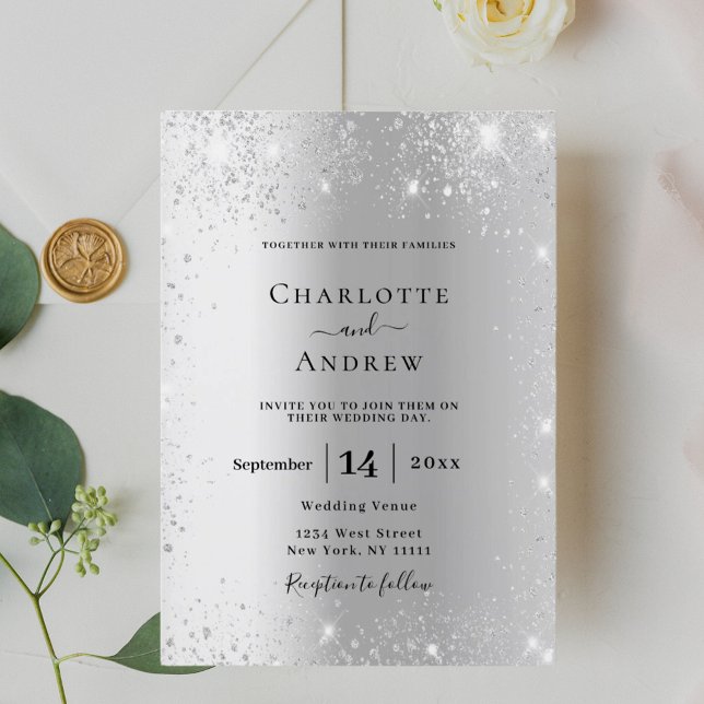 Silver glitter formal wedding invitation (Creator Uploaded)