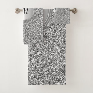 Silver Glitter Frame Bath Towel Set