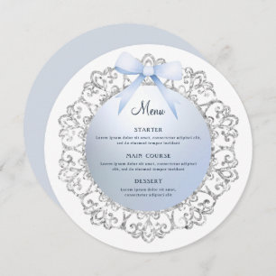 Silver Glitter Frame Blue Bow Round Menu