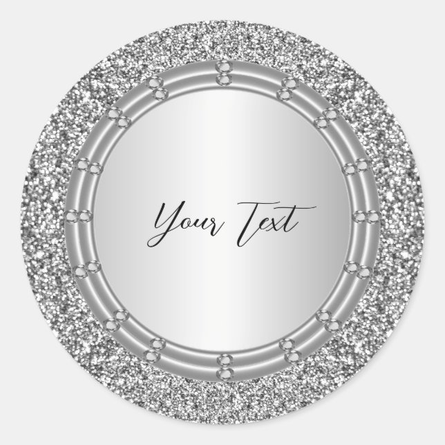 Silver Glitter Frame Classic Round Sticker (Front)