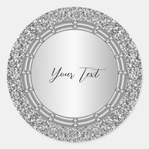 Silver Glitter Frame Classic Round Sticker