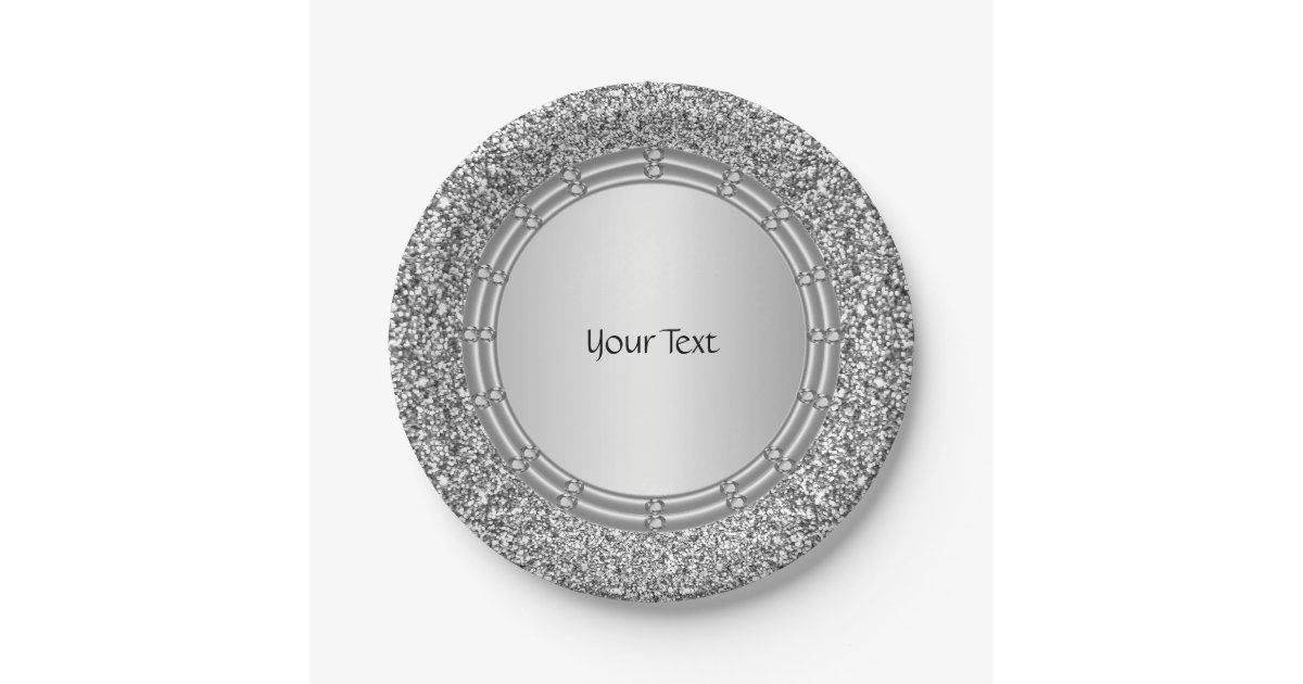 Silver Glitter Frame Paper Plate Zazzle