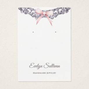 Silver glitter frame pink bow earring display card