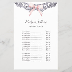 Silver glitter frame pink bow price list flyer
