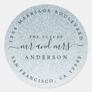 Silver Glitter Future Mr Mrs Return Address Classic Round Sticker