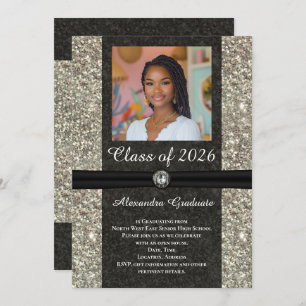 Silver Glitter Gem Photo Class of 2025 Graduation Invitation