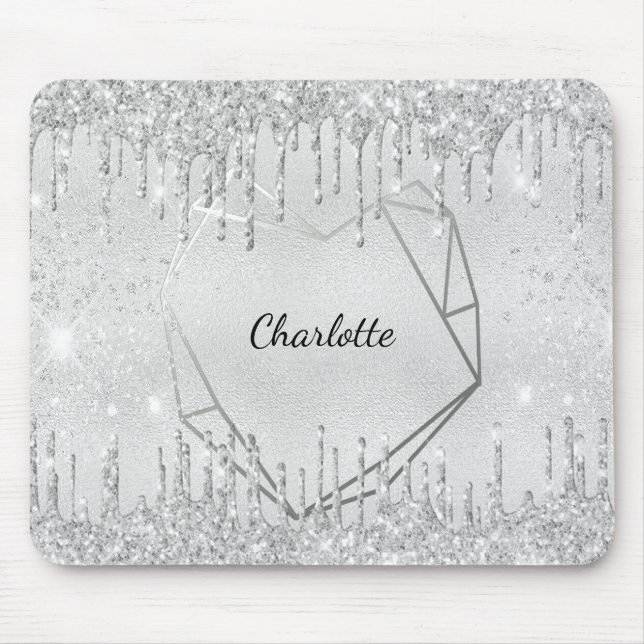 Silver glitter geometric name mouse pad (Front)