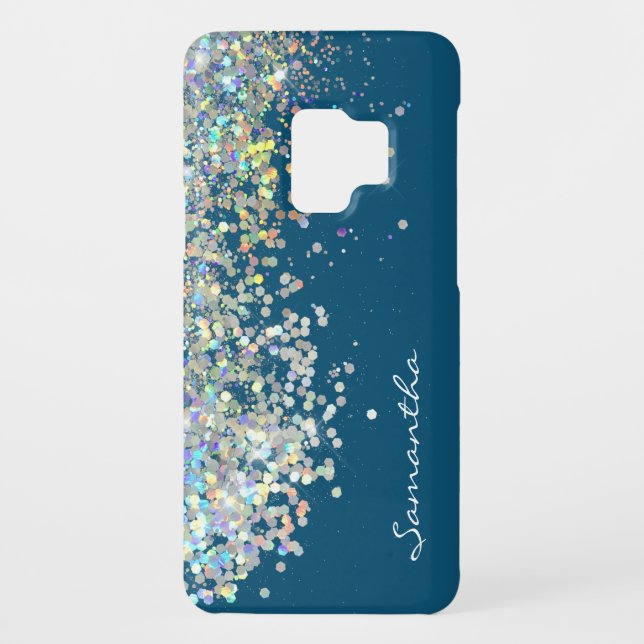 Silver Glitter Girly Custom Name Case-Mate Samsung Galaxy Case (Back)