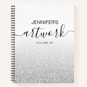 Silver Glitter Girly Ombre Sketchbook Name Notebook