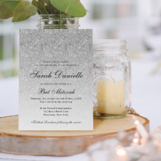 Silver Glitter Glam Bat Mitzvah Invitation