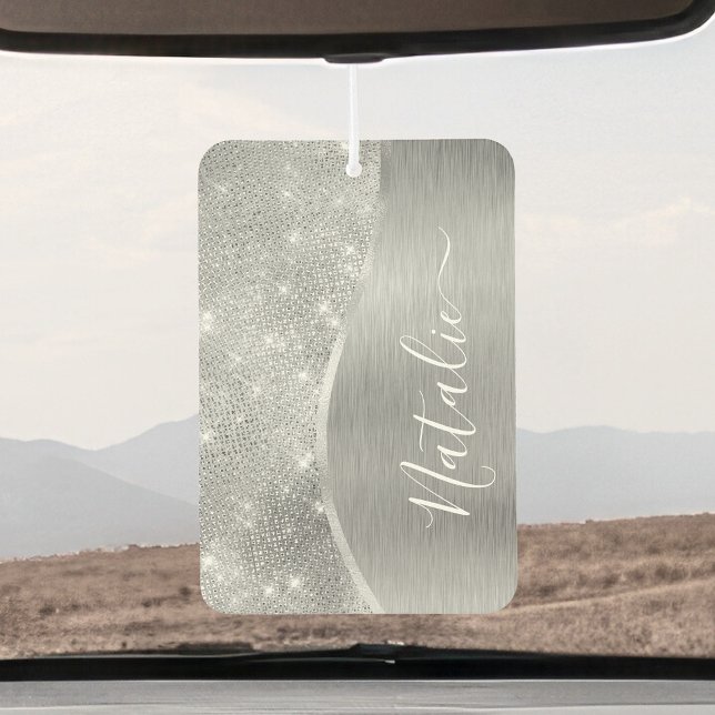 Silver Glitter Glam Bling Personalized Metallic Air Freshener (Creator Uploaded)