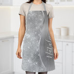 Silver Glitter Glam Bling Personalized Metallic Apron<br><div class="desc">Easily personalize this silver brushed metal and glamourous faux glitter patterned apron with your own custom name.</div>