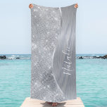 Silver Glitter Glam Bling Personalized Metallic Beach Towel<br><div class="desc">Easily personalize this silver brushed metal and glamourous faux glitter patterned beach towel with your own custom name.</div>