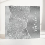 Silver Glitter Glam Bling Personalized Metallic Binder<br><div class="desc">Easily personalize this silver brushed metal and glamorous faux glitter patterned binder with your own custom name.</div>