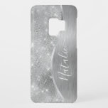 Silver Glitter Glam Bling Personalized Metallic Case-Mate Samsung Galaxy S9 Case<br><div class="desc">Easily personalize this silver brushed metal and glamourous faux glitter patterned phone case with your own custom name.</div>