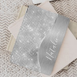 Silver Glitter Glam Bling Personalized Metallic iPad Mini Cover<br><div class="desc">Easily personalize this silver brushed metal and glamourous faux glitter patterned iPad cover with your own custom name.</div>
