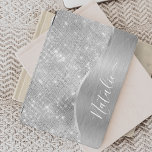 Silver Glitter Glam Bling Personalized Metallic iPad Pro Cover<br><div class="desc">Easily personalize this silver brushed metal and glamourous faux glitter patterned iPad cover with your own custom name.</div>