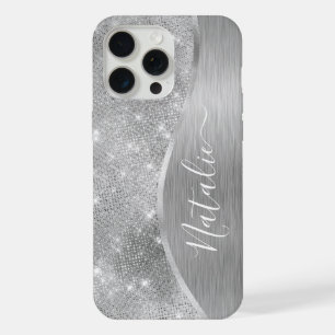 Silver Glitter Glam Bling Personalized Metallic iPhone 15 Pro Max Case