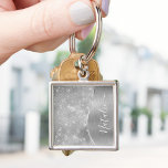Silver Glitter Glam Bling Personalized Metallic Keychain<br><div class="desc">Easily personalize this silver brushed metal and glamourous faux glitter patterned keychain with your own custom name.</div>